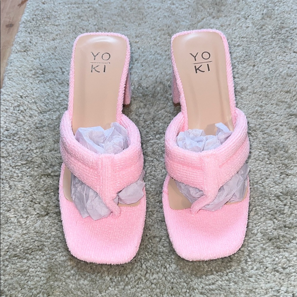 Women size 8.5 Yoki fashion, Christy pink Terry cloth heels